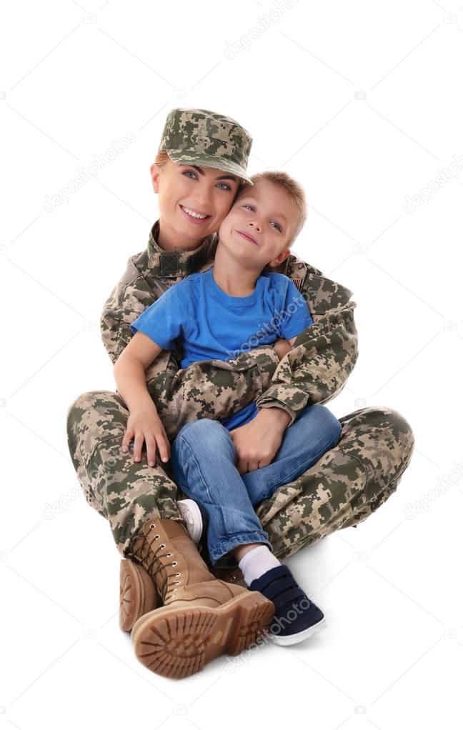 Woman soldier and son 