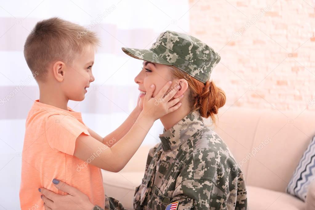 Mother soldier and kid 