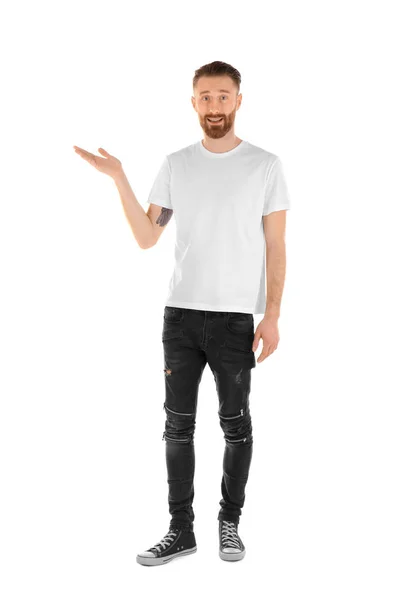 Man i blank vit t-shirt — Stockfoto