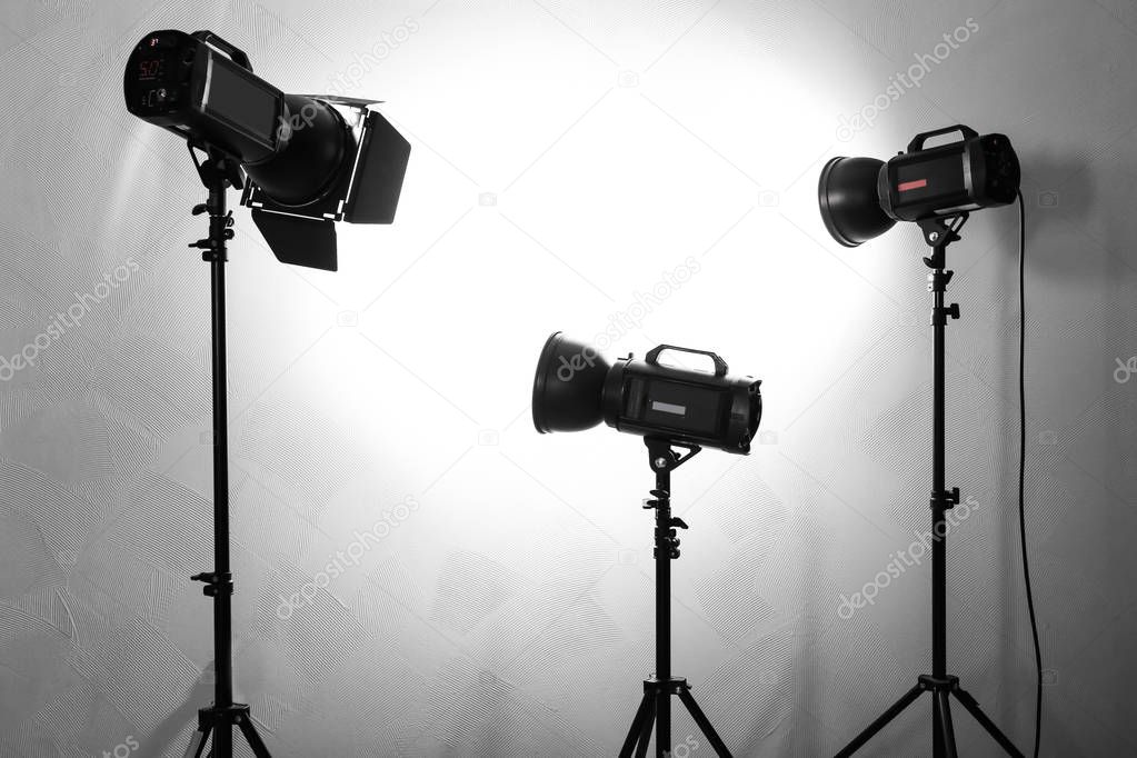 Lighting equipment in photo studio