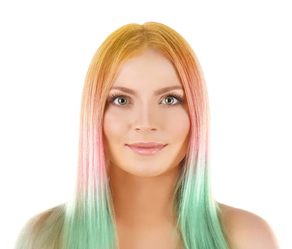 Donna con capelli colorati tinti — Foto Stock