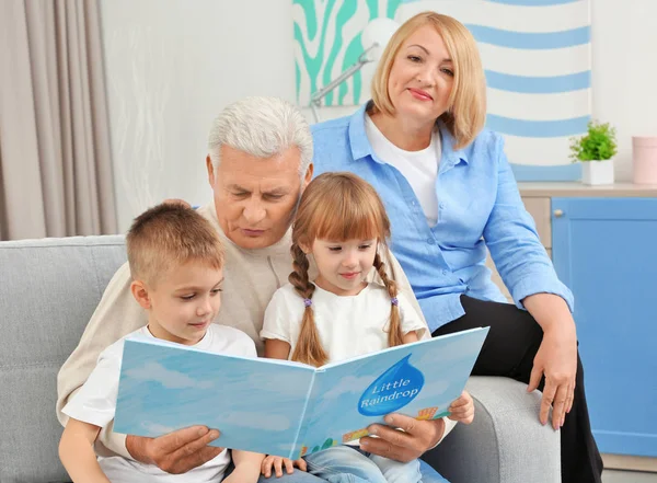 Happy family reading book