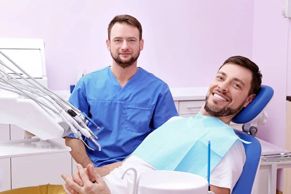 Happy Young Man Male Dentist Treatment Clinic — Stock Photo, Image