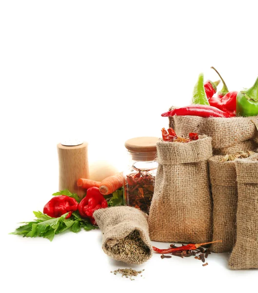 Spices in sacking bags — Stock Photo, Image