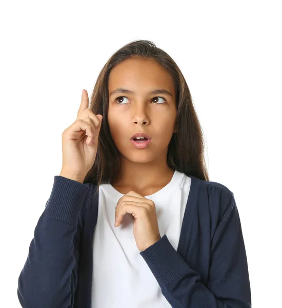 Cute girl on white background — Stock Photo, Image