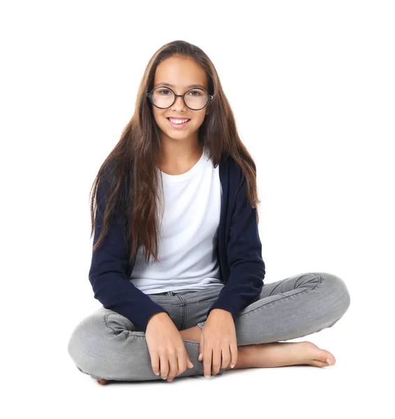 Cute girl on white background — Stock Photo, Image