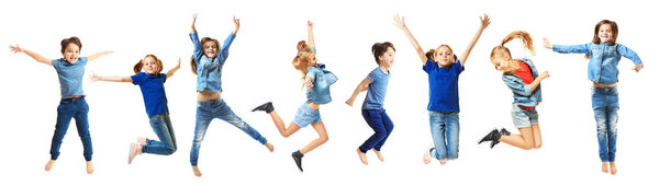 Cute jumping children on white background