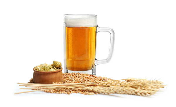 Glass of beer with hops