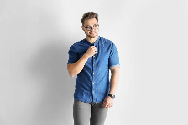 Handsome man in blue shirt — Stock Photo, Image