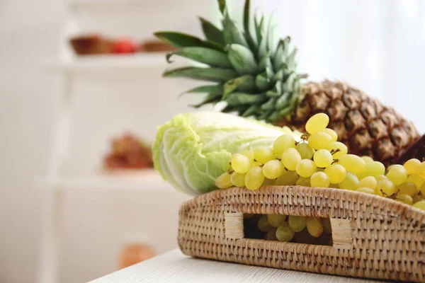 Healthy food on wicker tray — Stock Photo, Image