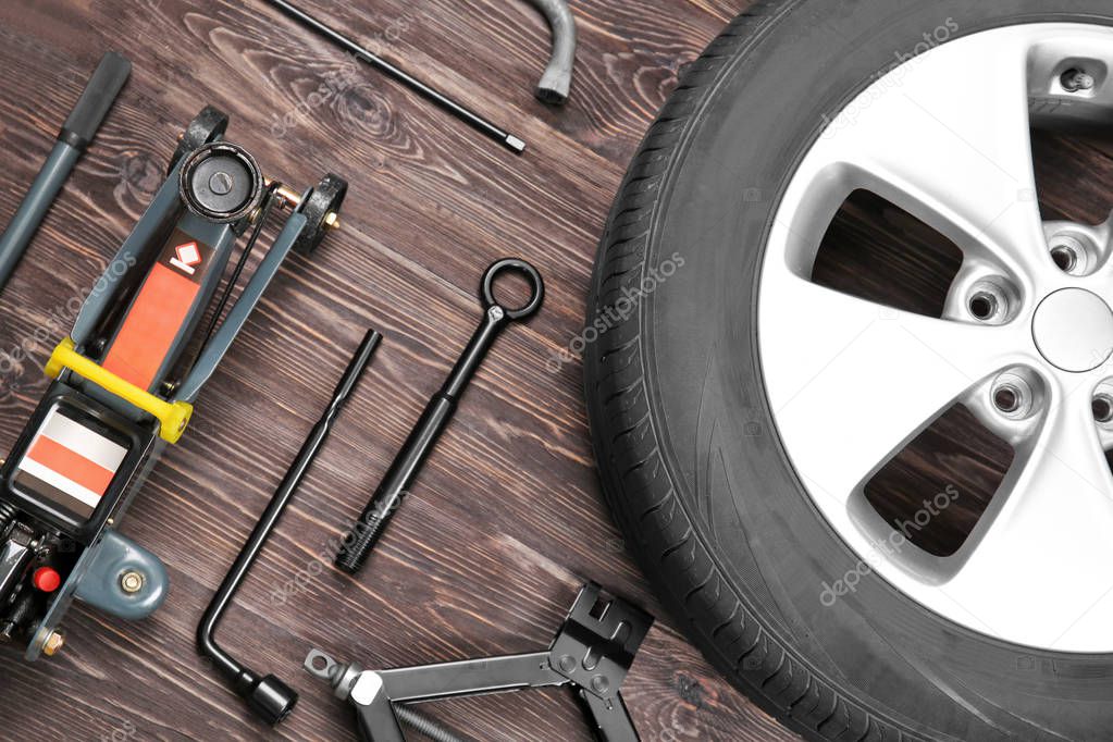 Car wheel with tools  