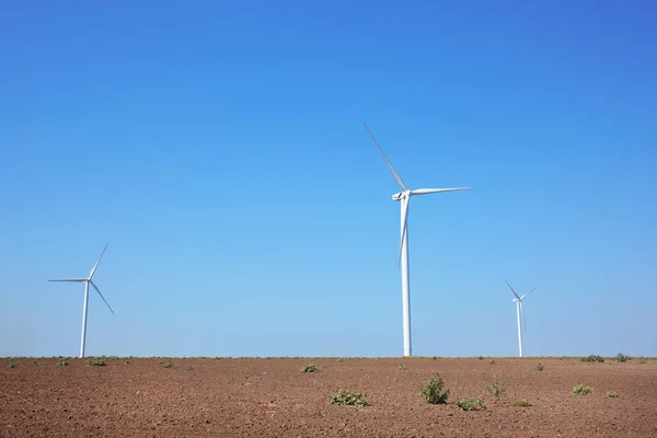 Větrné mlýny v letní pole — Stock fotografie