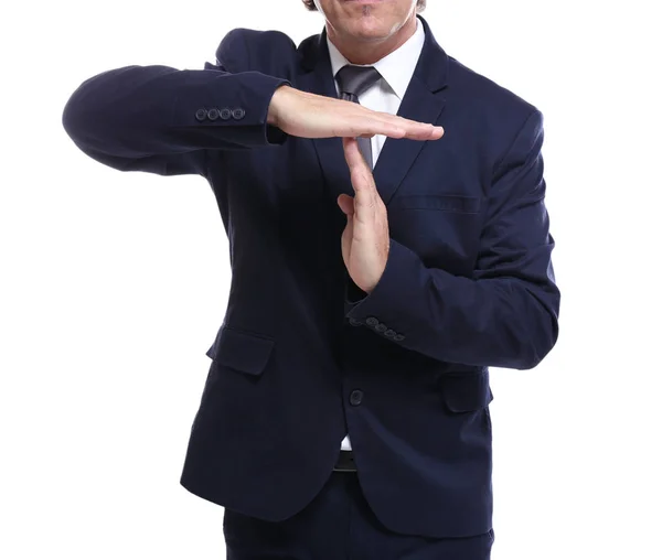 Man in suit showing timeout sign — Stock Photo, Image