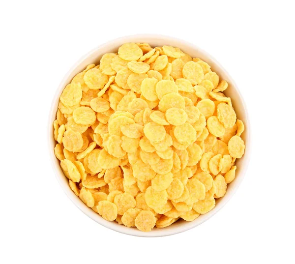 Bowl with cornflakes on white — Stock Photo, Image