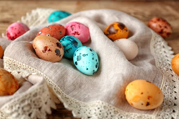 Painted quail eggs on napkin — Stock Photo, Image