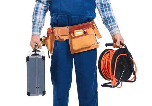 Electrician with tool box — Stock Photo, Image