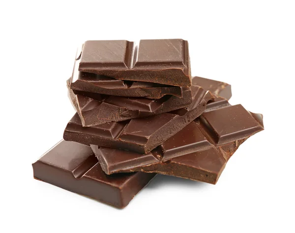 Broken dark chocolate pieces Stock Photo