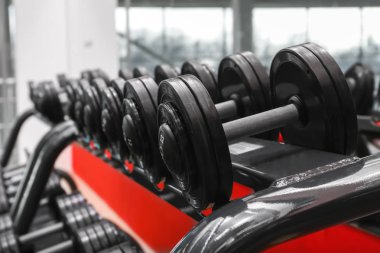 Farklı dumbbells ile raf