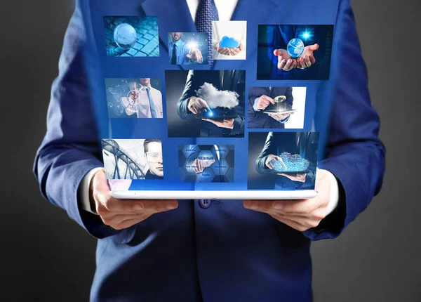Internet Concepto Tecnología Moderna Hombre Trabajando Con Tableta —  Fotos de Stock