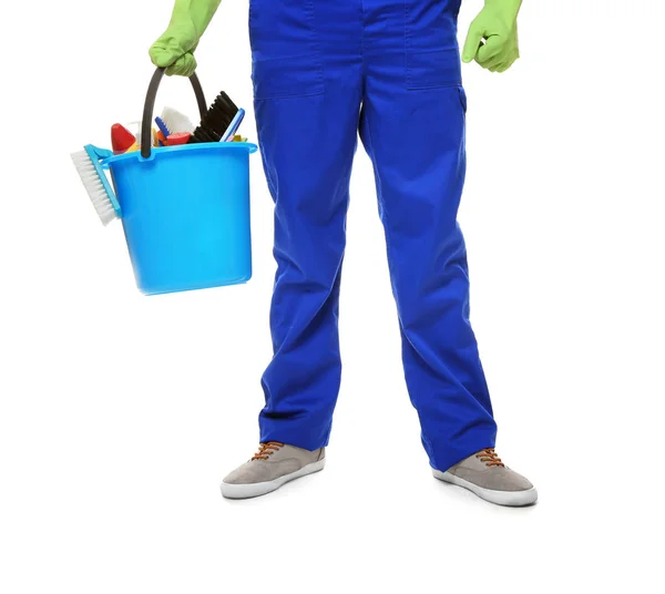 Homem com equipamento de limpeza — Fotografia de Stock