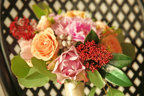 Bridal bouquet on chair — Stock Photo, Image