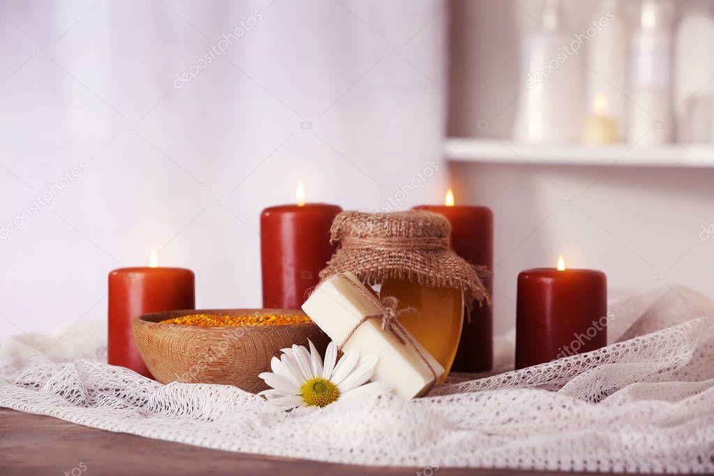 Spa set with honey treatments and candles 