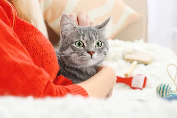 Woman holding  cat — Stock Photo, Image