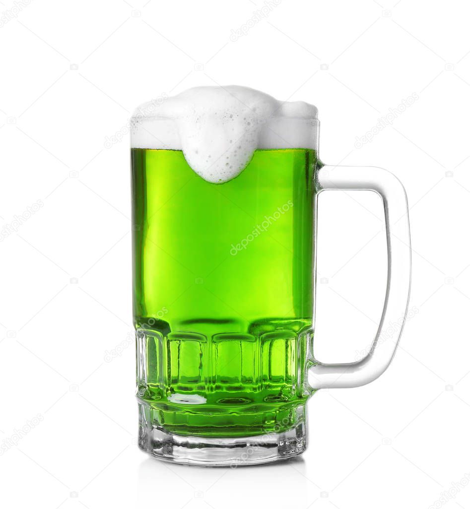 Mug with cold green beer 
