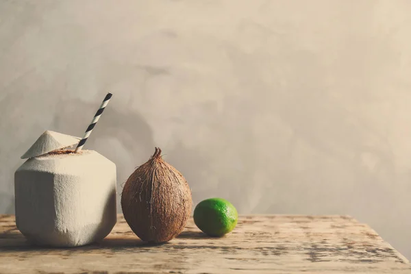 Coconut cocktail with straw — Stock Photo, Image