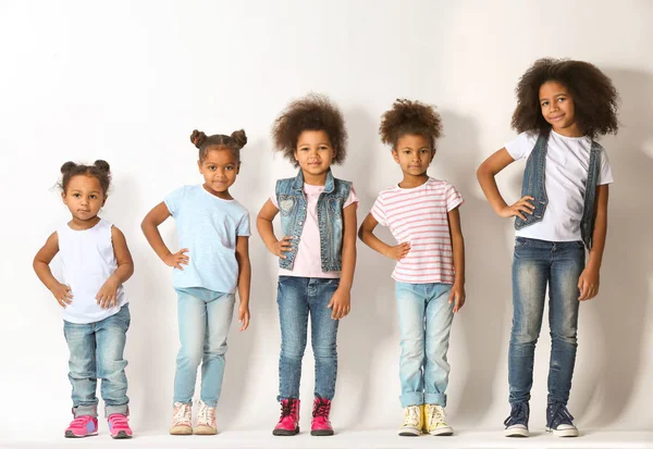 Five Cute African Girls Posing White Background — Stock Photo, Image