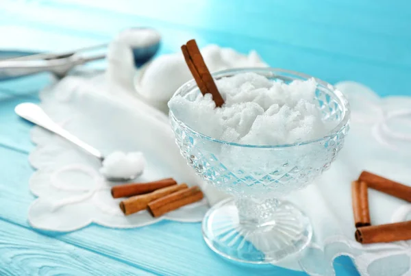 Crystal bowl with snow — Stock Photo, Image