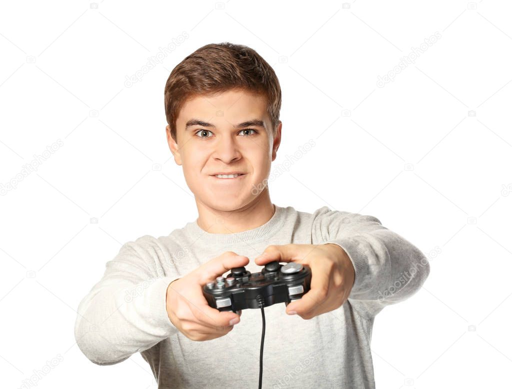 Teenager playing videogame