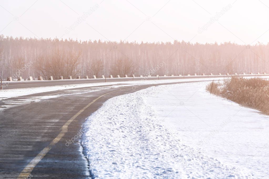 Highway and winter forest