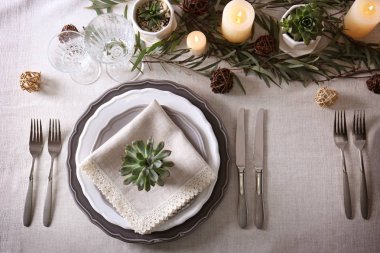 Tablo succulents ile yemek için hazır.