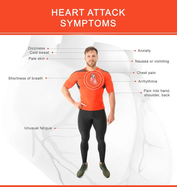 Hälso Och Koncept Lista Över Heart Attack Symtom Och Sportiga — Stockfoto