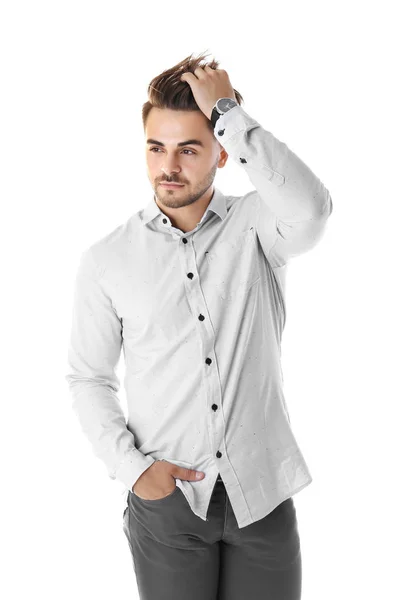 Hombre guapo en blanco — Foto de Stock