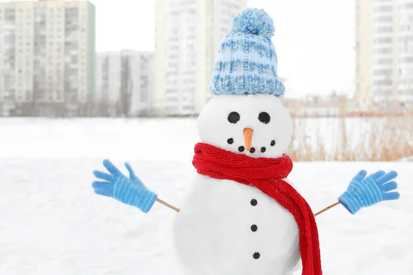 Rolig snögubbe på vintern — Stockfoto