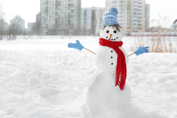 Boneco de neve engraçado no inverno — Fotografia de Stock