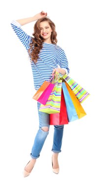 Beyaz torbalı kadın.  