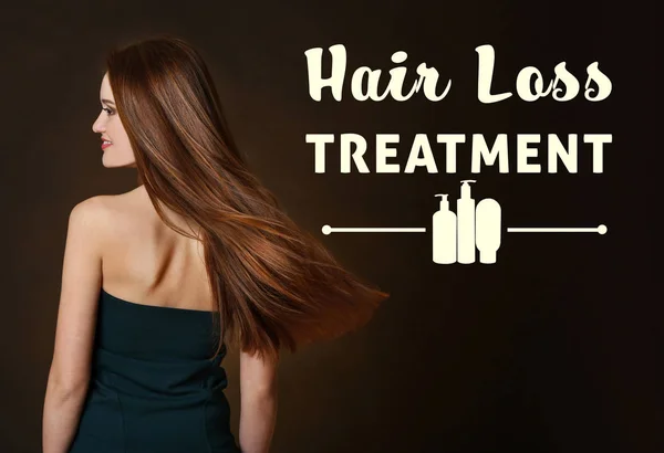 Hair Loss Treatment Concept Young Beautiful Woman Dark Background — Stock Photo, Image