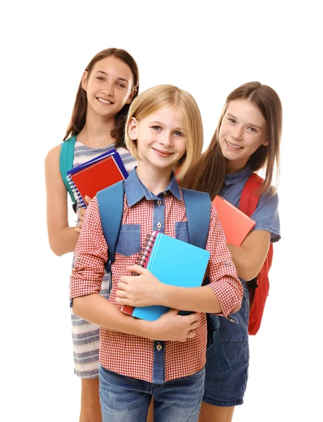可爱的十几岁女孩抱着笔记本 — 图库照片