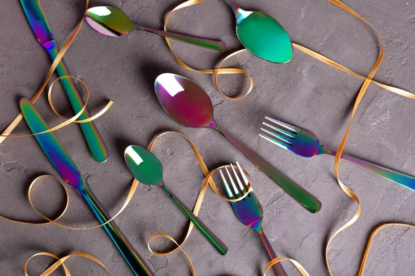 Set of cutlery on grey background — Stock Photo, Image