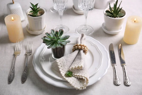 Table served with succulents — Stock Photo, Image