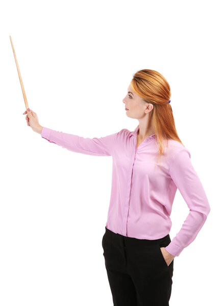 Young teacher with pointer  