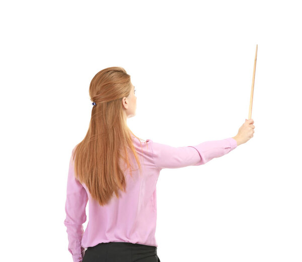 Young teacher with pointer  