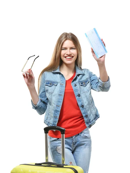 Viajero femenino con billete — Foto de Stock