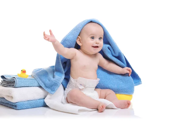 Cute baby with towels — Stock Photo, Image