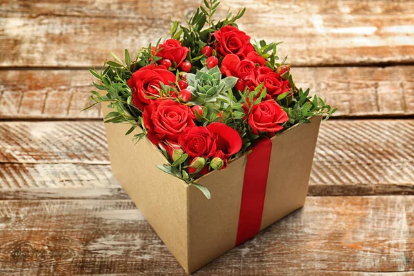 Beautiful flowers in gift box — Stock Photo, Image
