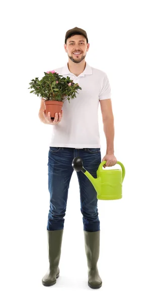 Manliga florist med blommor bukett — Stockfoto