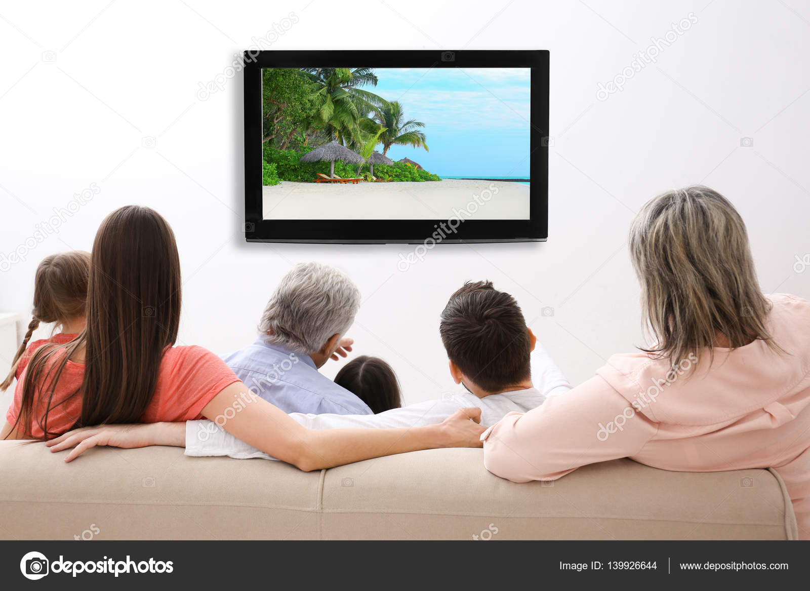 Family Watching  Television  Home Leisure Entertainment 